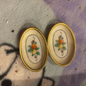 Antique Noritake Hand Painted Childs Ceramic Platter Set - JAPAN lot of 2